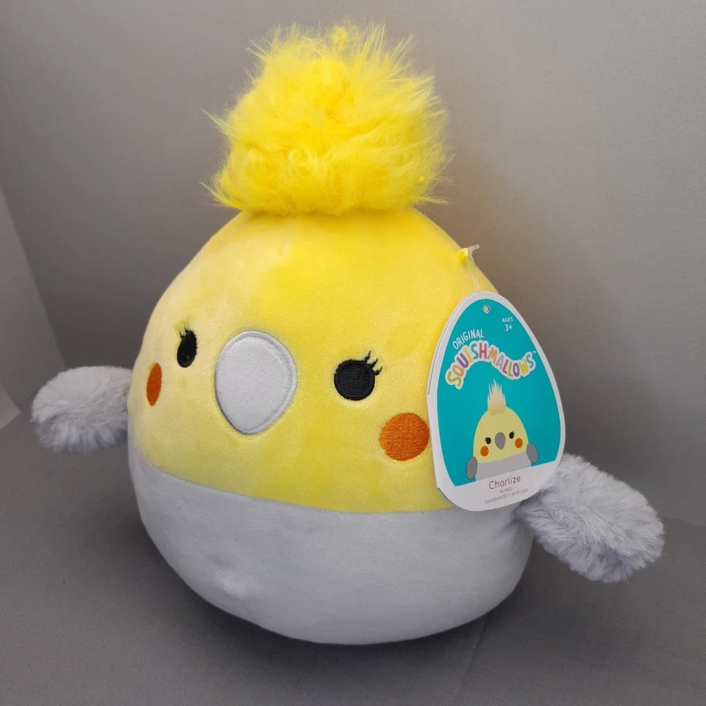 Squishmallows 8 Inch Charlize the Cockatiel Bird Yellow Grey Plush Kellytoy NWT